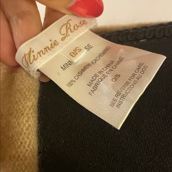 Minnie Rose Tan and Black Cashmere Shawl size S - Picture 3 of 5